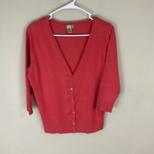 14th & Union 3/4 Sleeve Lightweight Orange Pink Salmon Cardigan Sweater M